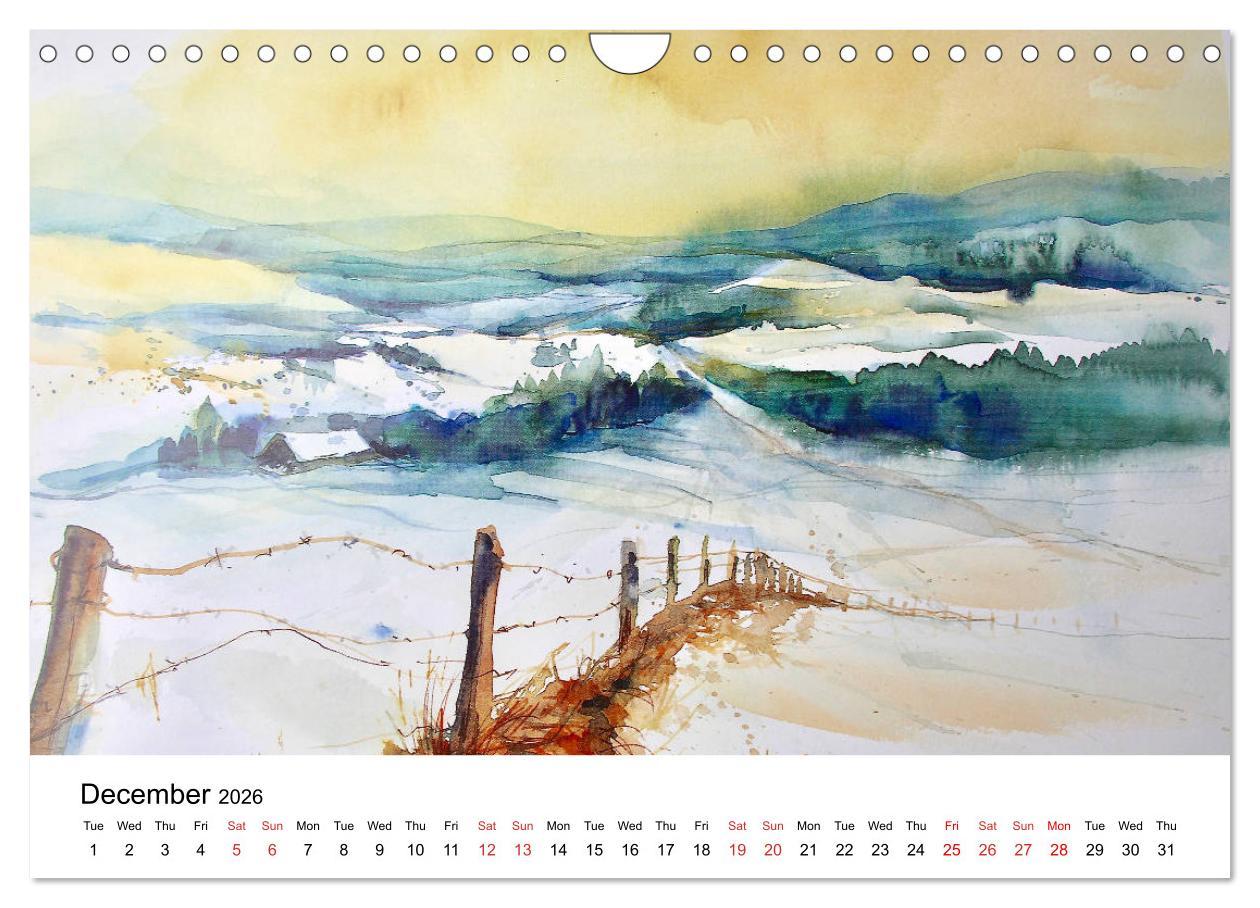 Beispielinhalt (Bild) WATERCOLOR IMPRESSIONS (Wall Calendar 2026 DIN A4 landscape), CALVENDO 12 Month Wall Calendar