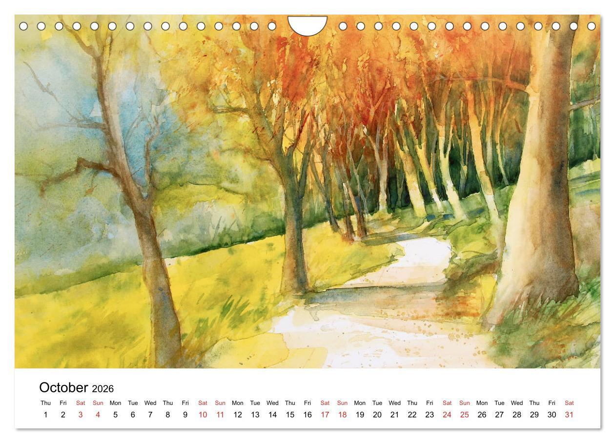 Beispielinhalt (Bild) WATERCOLOR IMPRESSIONS (Wall Calendar 2026 DIN A4 landscape), CALVENDO 12 Month Wall Calendar