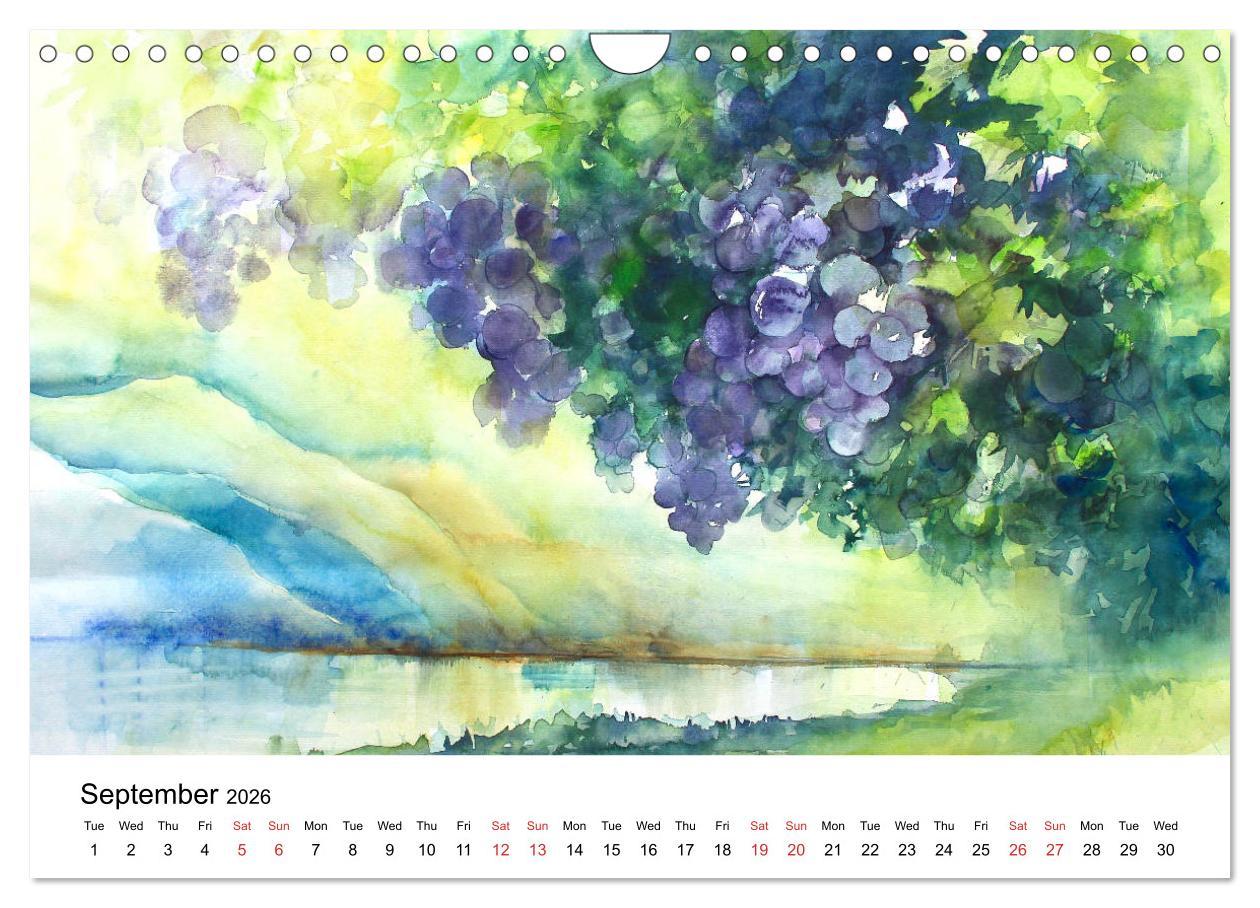 Beispielinhalt (Bild) WATERCOLOR IMPRESSIONS (Wall Calendar 2026 DIN A4 landscape), CALVENDO 12 Month Wall Calendar
