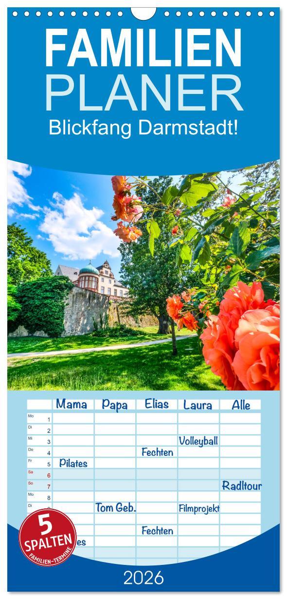 Vorderes Coverbild Familienplaner 2026 - Blickfang Darmstadt! mit 5 Spalten (Wandkalender, 21 x 45 cm) CALVENDO