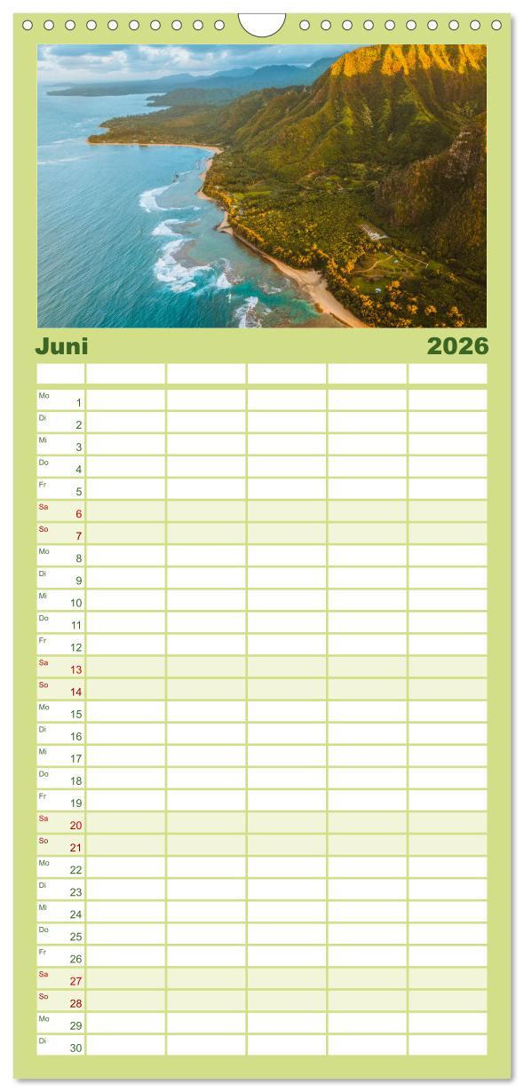 Beispielinhalt (Bild) Familienplaner 2026 - Hawaii Traumziel mit 5 Spalten (Wandkalender, 21 x 45 cm) CALVENDO