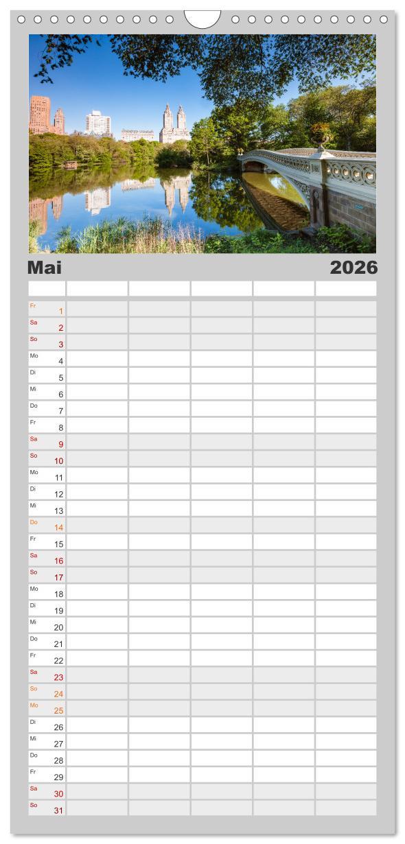 Beispielinhalt (Bild) Familienplaner 2026 - New York City - Atemberaubende Ansichten mit 5 Spalten (Wandkalender, 21 x 45 cm) CALVENDO