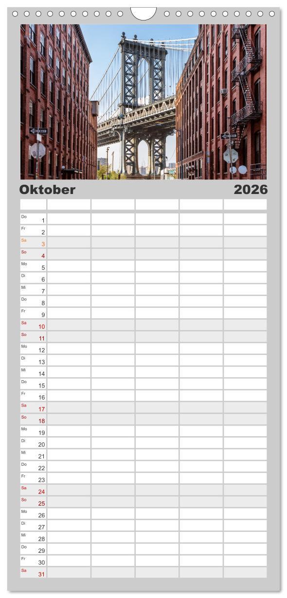 Beispielinhalt (Bild) Familienplaner 2026 - New York City - Atemberaubende Ansichten mit 5 Spalten (Wandkalender, 21 x 45 cm) CALVENDO