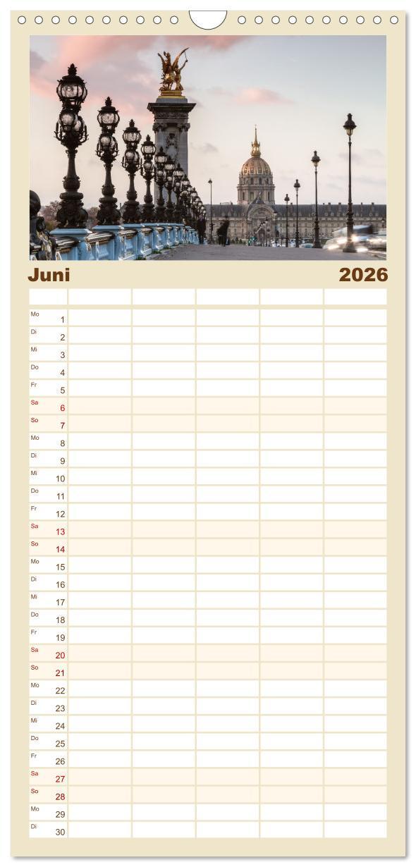 Beispielinhalt (Bild) Familienplaner 2026 - Paris - La Ville Lumière mit 5 Spalten (Wandkalender, 21 x 45 cm) CALVENDO