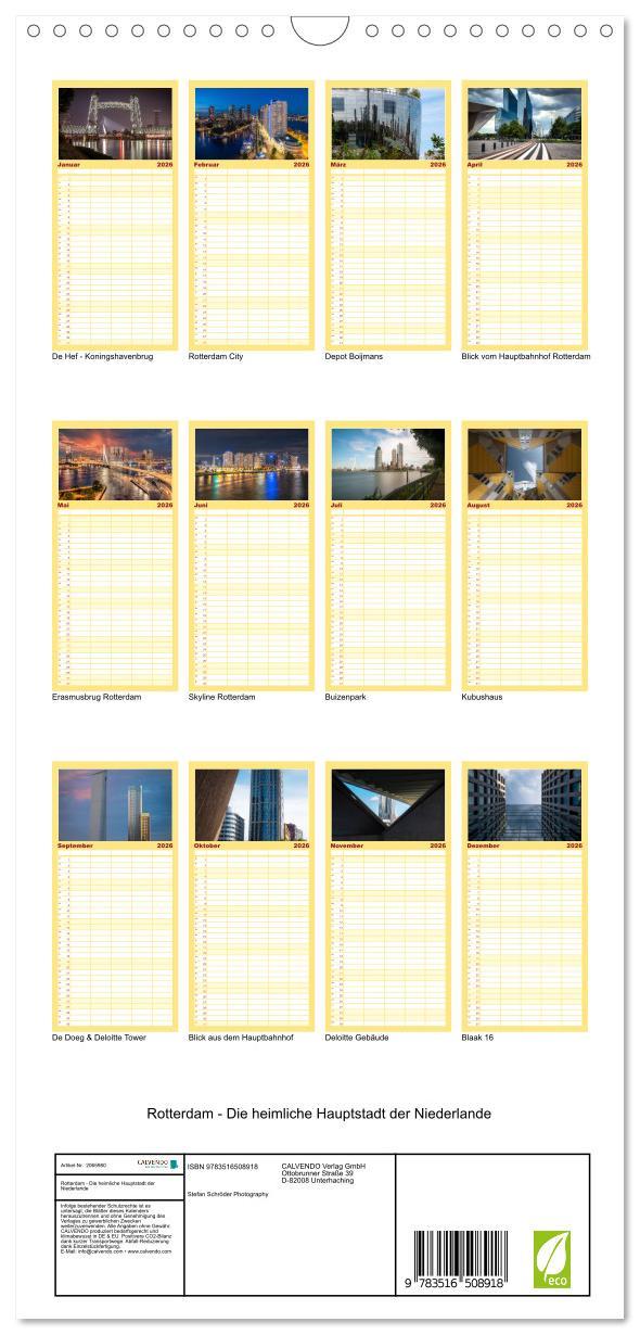 Beispielinhalt (Bild) Familienplaner 2026 - Rotterdam - Die heimliche Hauptstadt der Niederlande mit 5 Spalten (Wandkalender, 21 x 45 cm) CALVENDO