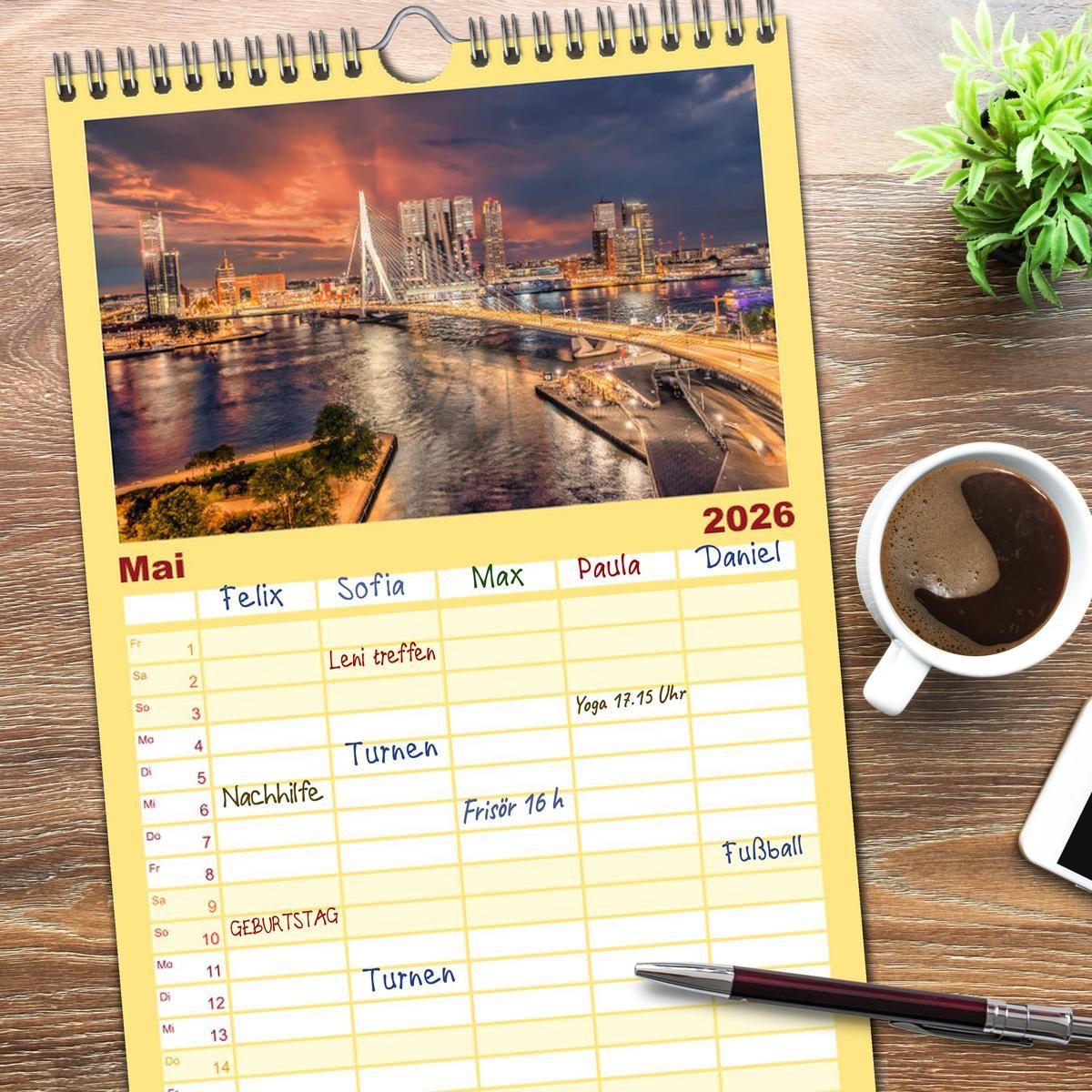 Beispielinhalt (Bild) Familienplaner 2026 - Rotterdam - Die heimliche Hauptstadt der Niederlande mit 5 Spalten (Wandkalender, 21 x 45 cm) CALVENDO