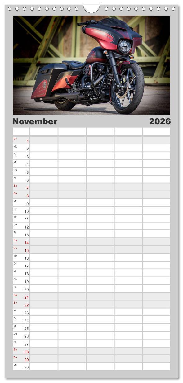 Beispielinhalt (Bild) Familienplaner 2026 - Best of Custom- and Showbikes mit 5 Spalten (Wandkalender, 21 x 45 cm) CALVENDO