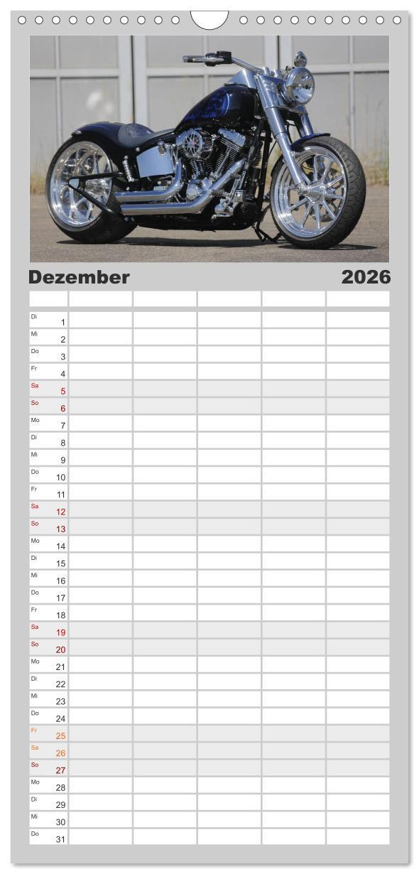 Beispielinhalt (Bild) Familienplaner 2026 - Best of Custom- and Showbikes mit 5 Spalten (Wandkalender, 21 x 45 cm) CALVENDO