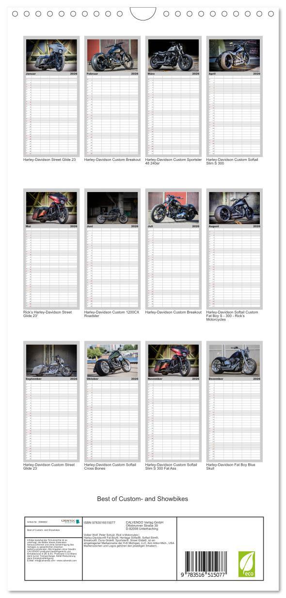 Beispielinhalt (Bild) Familienplaner 2026 - Best of Custom- and Showbikes mit 5 Spalten (Wandkalender, 21 x 45 cm) CALVENDO