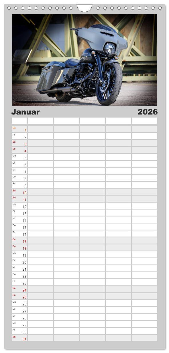 Beispielinhalt (Bild) Familienplaner 2026 - Best of Custom- and Showbikes mit 5 Spalten (Wandkalender, 21 x 45 cm) CALVENDO