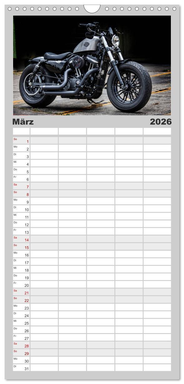 Beispielinhalt (Bild) Familienplaner 2026 - Best of Custom- and Showbikes mit 5 Spalten (Wandkalender, 21 x 45 cm) CALVENDO