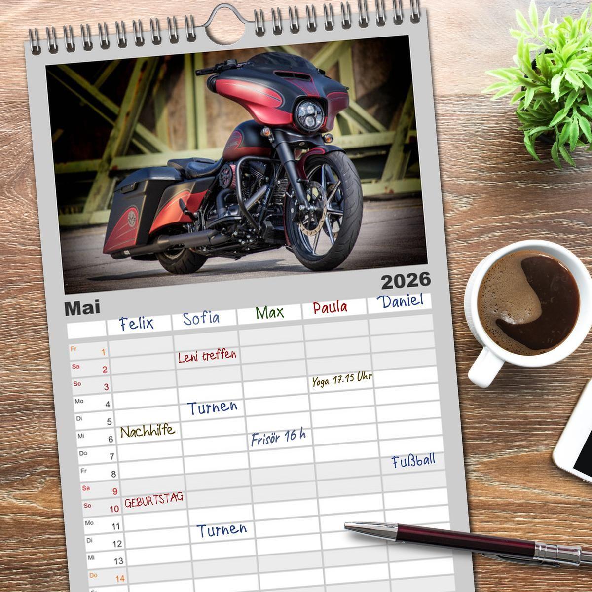 Beispielinhalt (Bild) Familienplaner 2026 - Best of Custom- and Showbikes mit 5 Spalten (Wandkalender, 21 x 45 cm) CALVENDO