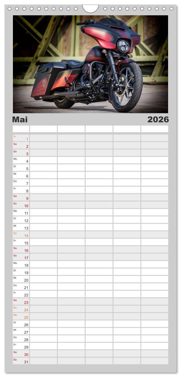Beispielinhalt (Bild) Familienplaner 2026 - Best of Custom- and Showbikes mit 5 Spalten (Wandkalender, 21 x 45 cm) CALVENDO