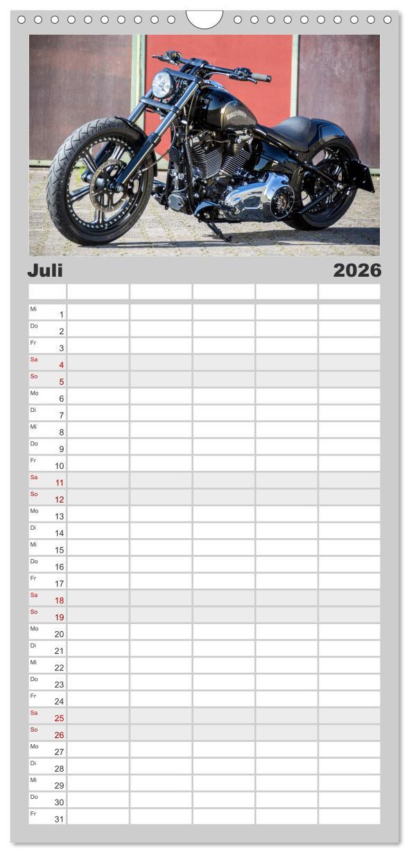 Beispielinhalt (Bild) Familienplaner 2026 - Best of Custom- and Showbikes mit 5 Spalten (Wandkalender, 21 x 45 cm) CALVENDO
