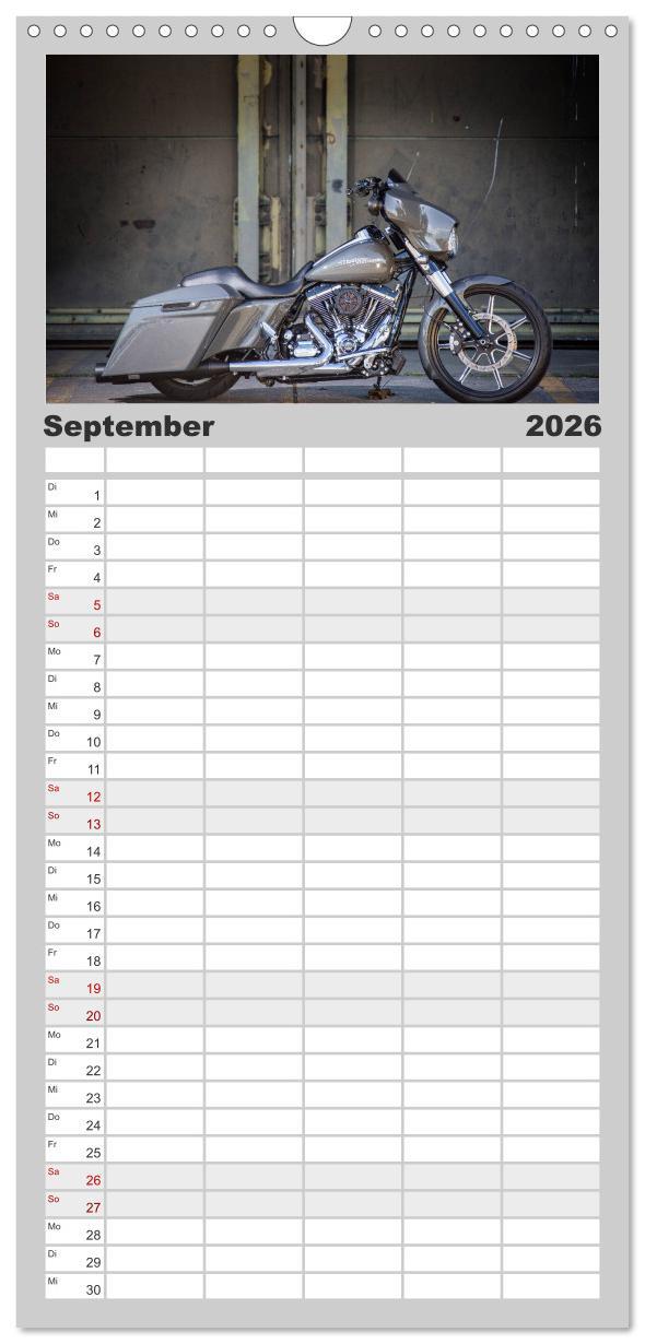 Beispielinhalt (Bild) Familienplaner 2026 - Best of Custom- and Showbikes mit 5 Spalten (Wandkalender, 21 x 45 cm) CALVENDO