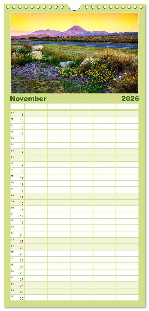 Beispielinhalt (Bild) Familienplaner 2026 - Neuseeland - Die schönsten Orte am anderen Ende der Welt mit 5 Spalten (Wandkalender, 21 x 45 cm) CALVENDO