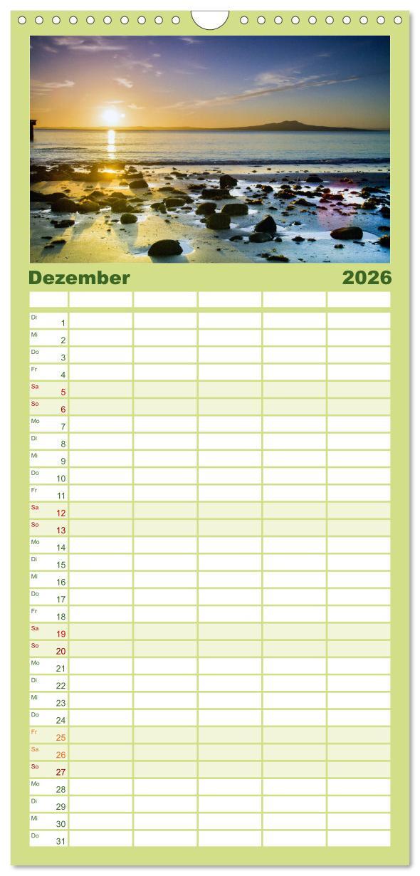 Beispielinhalt (Bild) Familienplaner 2026 - Neuseeland - Die schönsten Orte am anderen Ende der Welt mit 5 Spalten (Wandkalender, 21 x 45 cm) CALVENDO