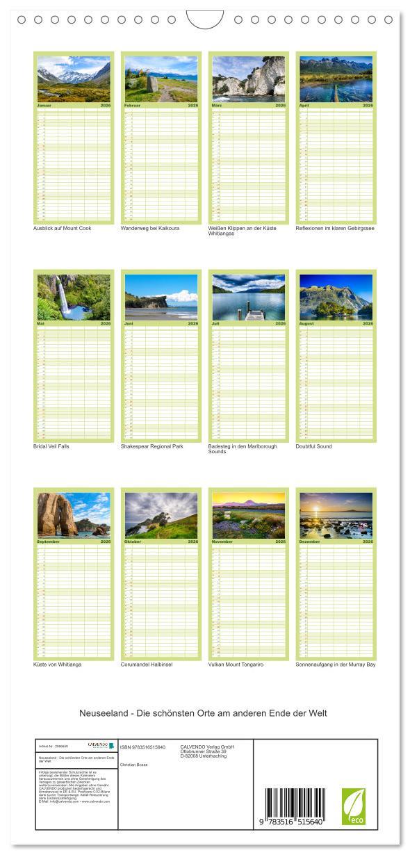 Beispielinhalt (Bild) Familienplaner 2026 - Neuseeland - Die schönsten Orte am anderen Ende der Welt mit 5 Spalten (Wandkalender, 21 x 45 cm) CALVENDO