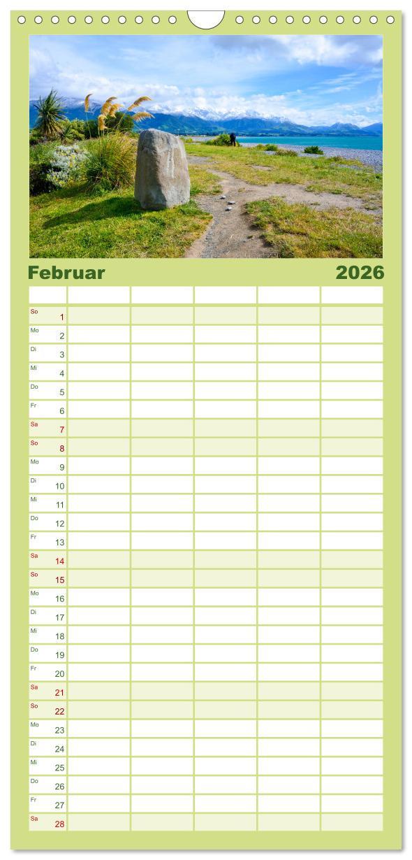 Beispielinhalt (Bild) Familienplaner 2026 - Neuseeland - Die schönsten Orte am anderen Ende der Welt mit 5 Spalten (Wandkalender, 21 x 45 cm) CALVENDO