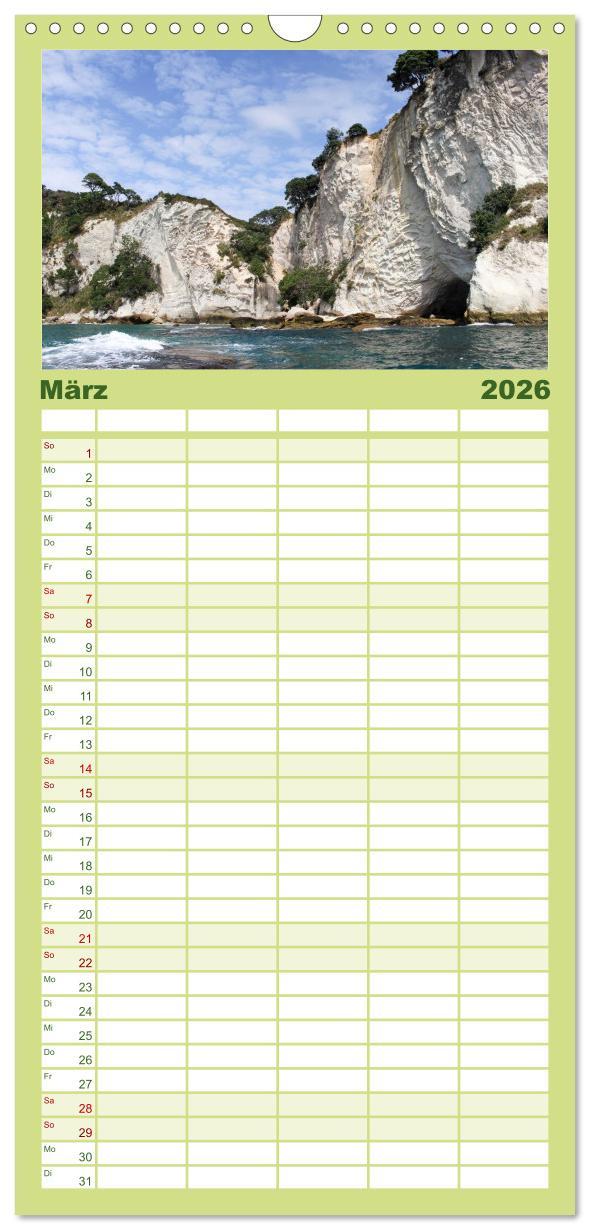 Beispielinhalt (Bild) Familienplaner 2026 - Neuseeland - Die schönsten Orte am anderen Ende der Welt mit 5 Spalten (Wandkalender, 21 x 45 cm) CALVENDO