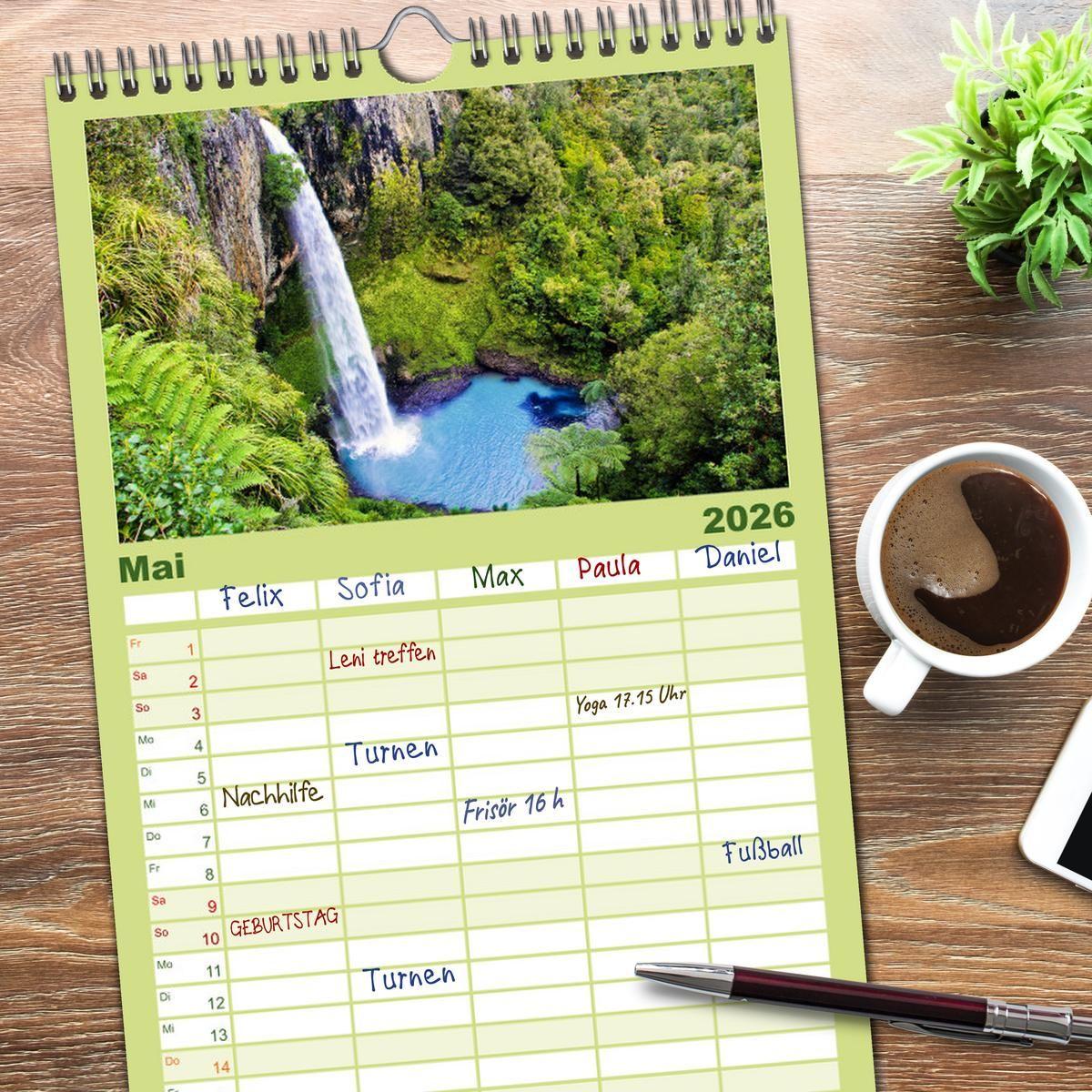 Beispielinhalt (Bild) Familienplaner 2026 - Neuseeland - Die schönsten Orte am anderen Ende der Welt mit 5 Spalten (Wandkalender, 21 x 45 cm) CALVENDO