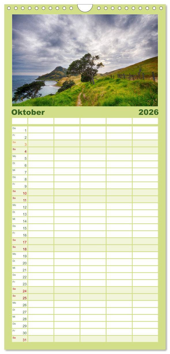 Beispielinhalt (Bild) Familienplaner 2026 - Neuseeland - Die schönsten Orte am anderen Ende der Welt mit 5 Spalten (Wandkalender, 21 x 45 cm) CALVENDO