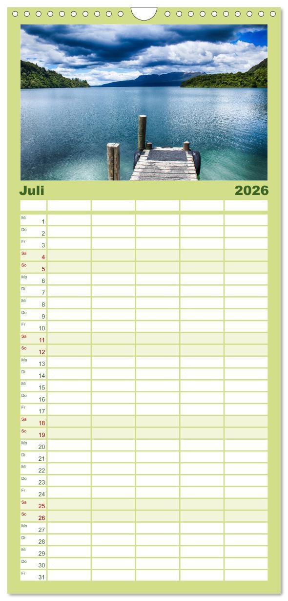 Beispielinhalt (Bild) Familienplaner 2026 - Neuseeland - Die schönsten Orte am anderen Ende der Welt mit 5 Spalten (Wandkalender, 21 x 45 cm) CALVENDO