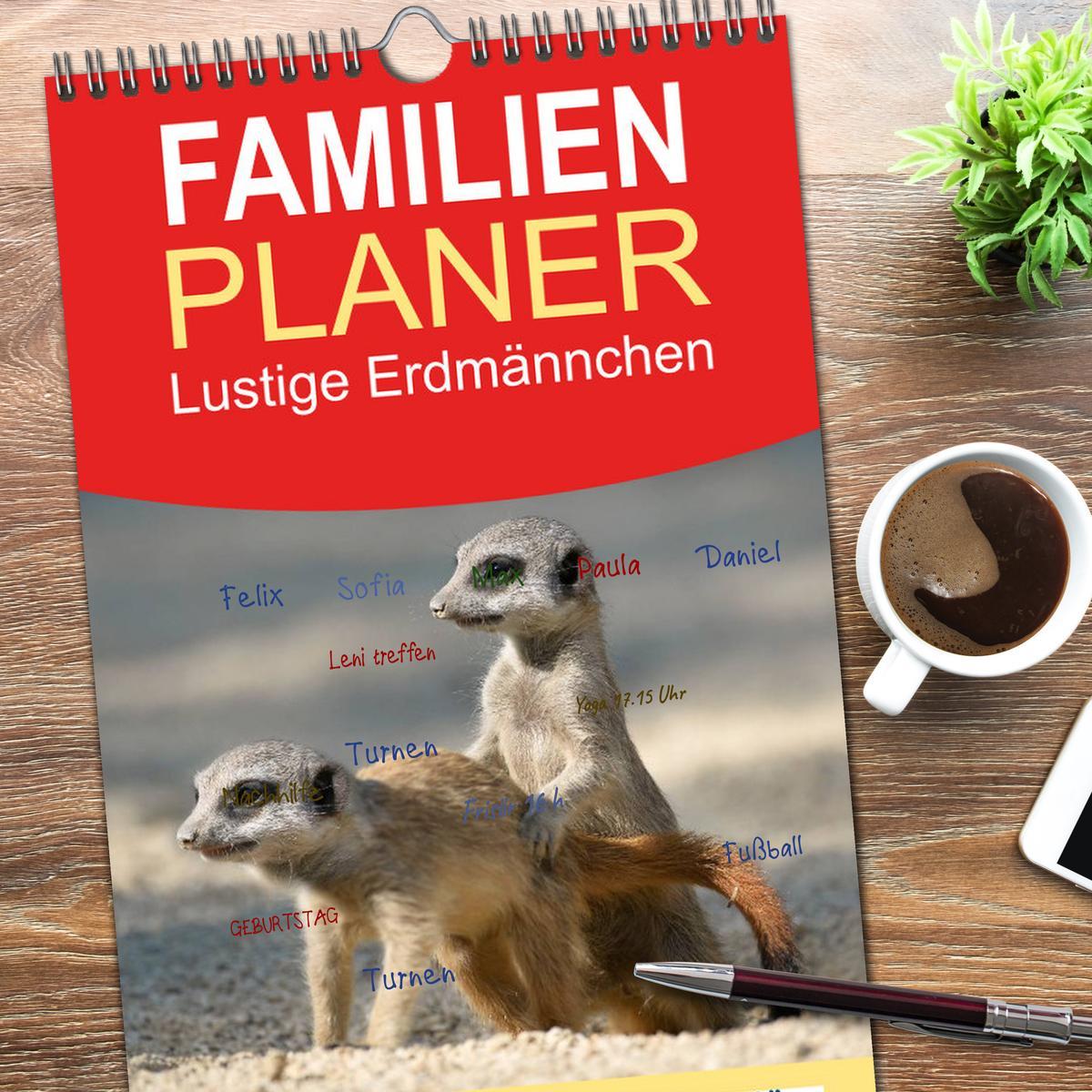 Beispielinhalt (Bild) Familienplaner 2026 - Lustige Erdmännchen mit 5 Spalten (Wandkalender, 21 x 45 cm) CALVENDO