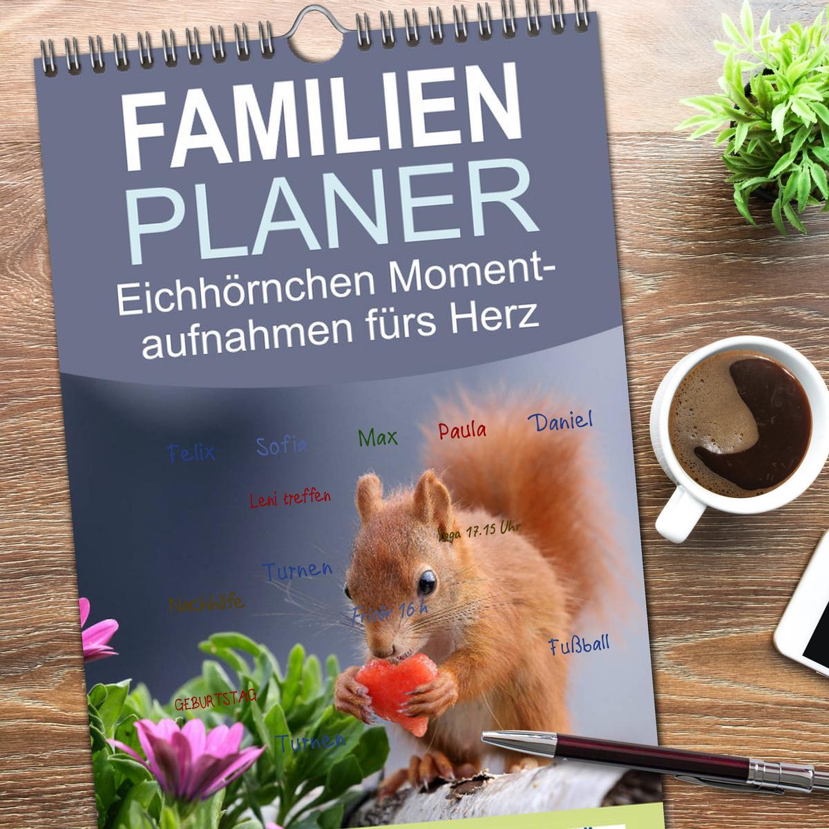Beispielinhalt (Bild) Familienplaner 2026 - Eichhörnchen Momentaufnahmen fürs Herz mit 5 Spalten (Wandkalender, 21 x 45 cm) CALVENDO