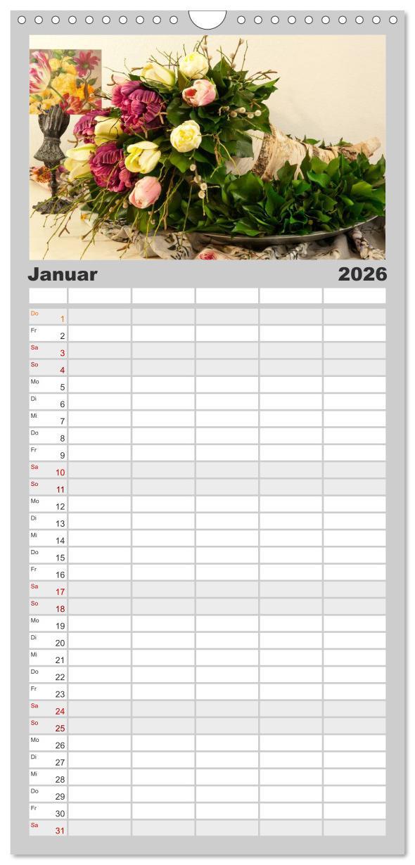 Beispielinhalt (Bild) Familienplaner 2026 - Raum für Blumen mit 5 Spalten (Wandkalender, 21 x 45 cm) CALVENDO