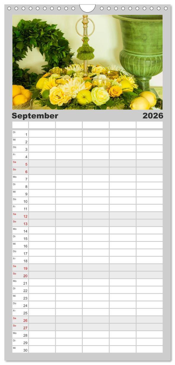 Beispielinhalt (Bild) Familienplaner 2026 - Raum für Blumen mit 5 Spalten (Wandkalender, 21 x 45 cm) CALVENDO