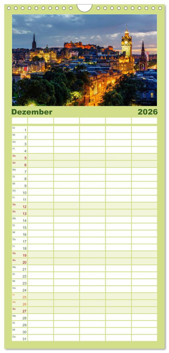 Beispielinhalt (Bild) Familienplaner 2026 - Edinburgh - Impressionen aus der schottischen Hauptstadt mit 5 Spalten (Wandkalender, 21 x 45 cm) CALVENDO