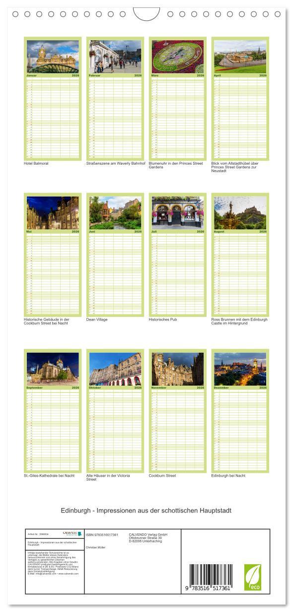 Beispielinhalt (Bild) Familienplaner 2026 - Edinburgh - Impressionen aus der schottischen Hauptstadt mit 5 Spalten (Wandkalender, 21 x 45 cm) CALVENDO