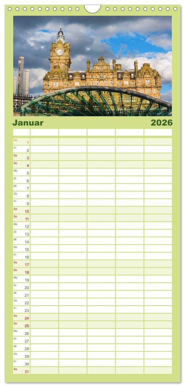 Beispielinhalt (Bild) Familienplaner 2026 - Edinburgh - Impressionen aus der schottischen Hauptstadt mit 5 Spalten (Wandkalender, 21 x 45 cm) CALVENDO
