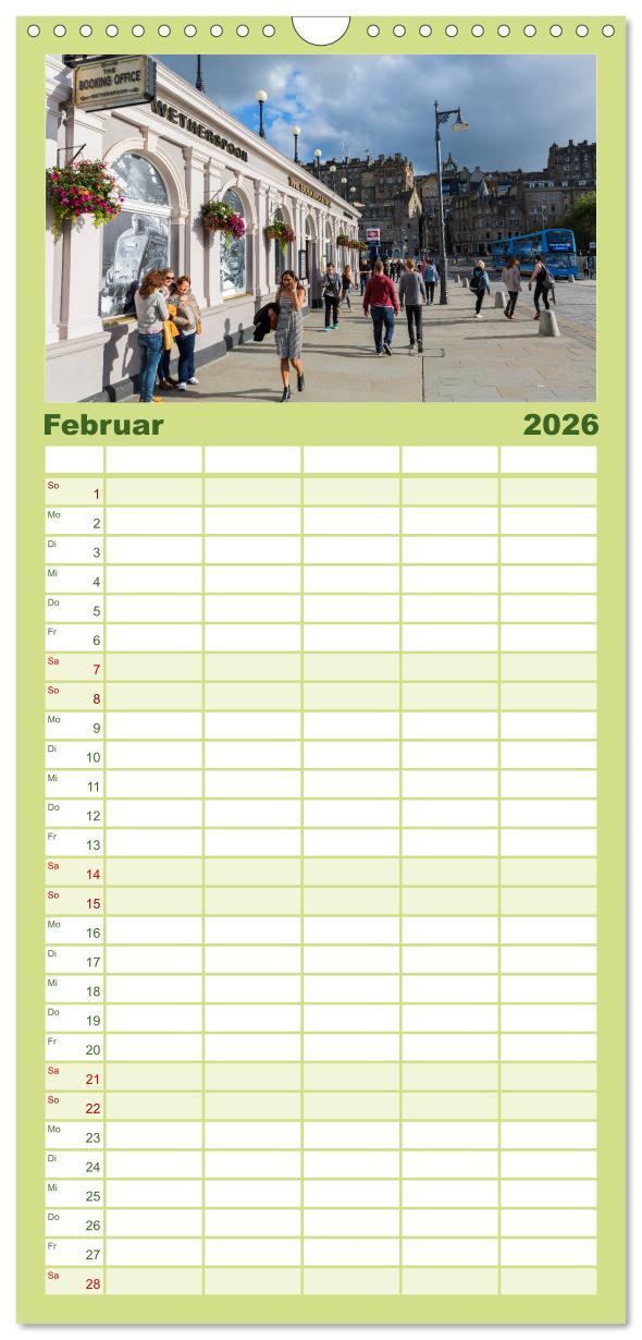 Beispielinhalt (Bild) Familienplaner 2026 - Edinburgh - Impressionen aus der schottischen Hauptstadt mit 5 Spalten (Wandkalender, 21 x 45 cm) CALVENDO