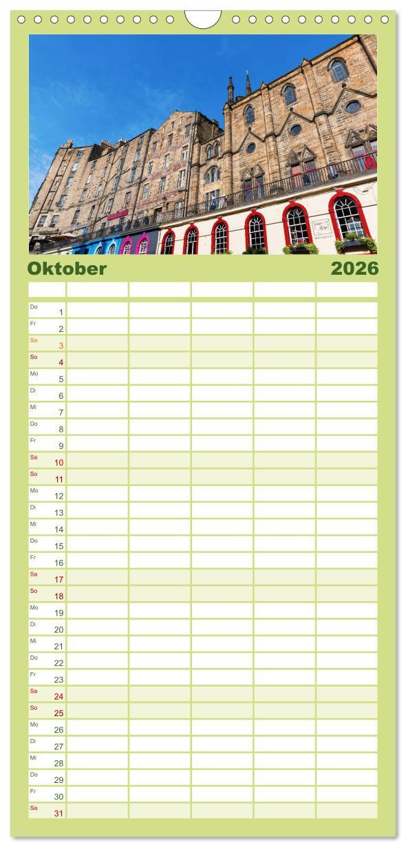 Beispielinhalt (Bild) Familienplaner 2026 - Edinburgh - Impressionen aus der schottischen Hauptstadt mit 5 Spalten (Wandkalender, 21 x 45 cm) CALVENDO