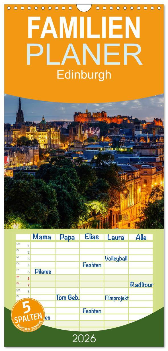 Vorderes Coverbild Familienplaner 2026 - Edinburgh - Impressionen aus der schottischen Hauptstadt mit 5 Spalten (Wandkalender, 21 x 45 cm) CALVENDO