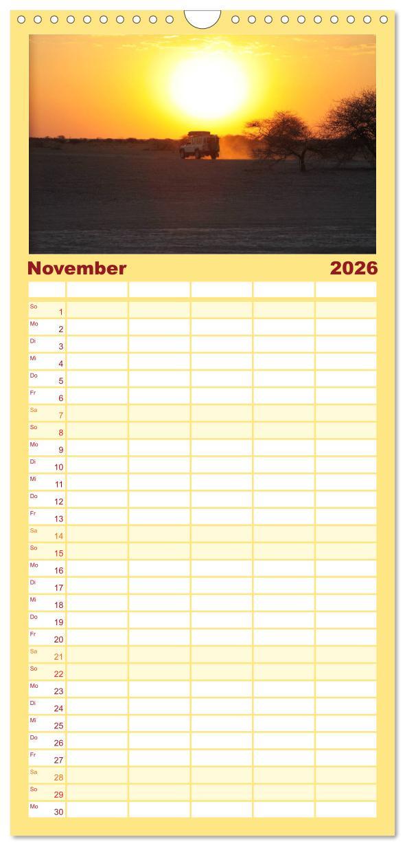 Beispielinhalt (Bild) Familienplaner 2026 - Land Rover Defender - Unterwegs in Afrika mit 5 Spalten (Wandkalender, 21 x 45 cm) CALVENDO
