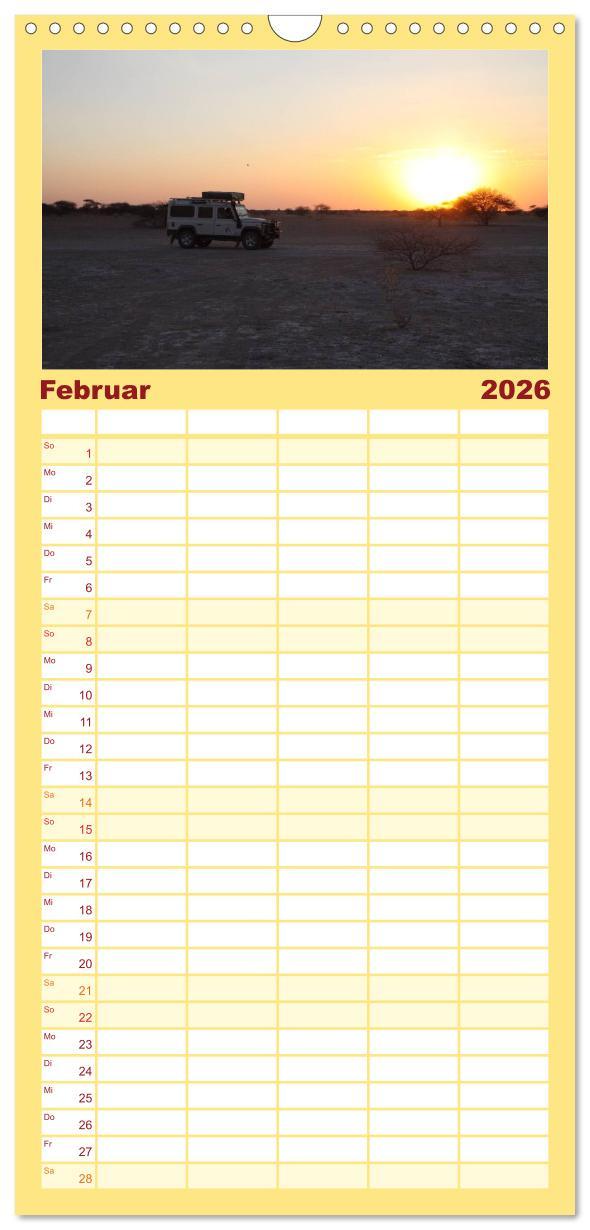 Beispielinhalt (Bild) Familienplaner 2026 - Land Rover Defender - Unterwegs in Afrika mit 5 Spalten (Wandkalender, 21 x 45 cm) CALVENDO