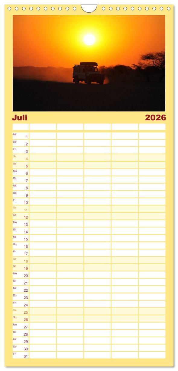 Beispielinhalt (Bild) Familienplaner 2026 - Land Rover Defender - Unterwegs in Afrika mit 5 Spalten (Wandkalender, 21 x 45 cm) CALVENDO