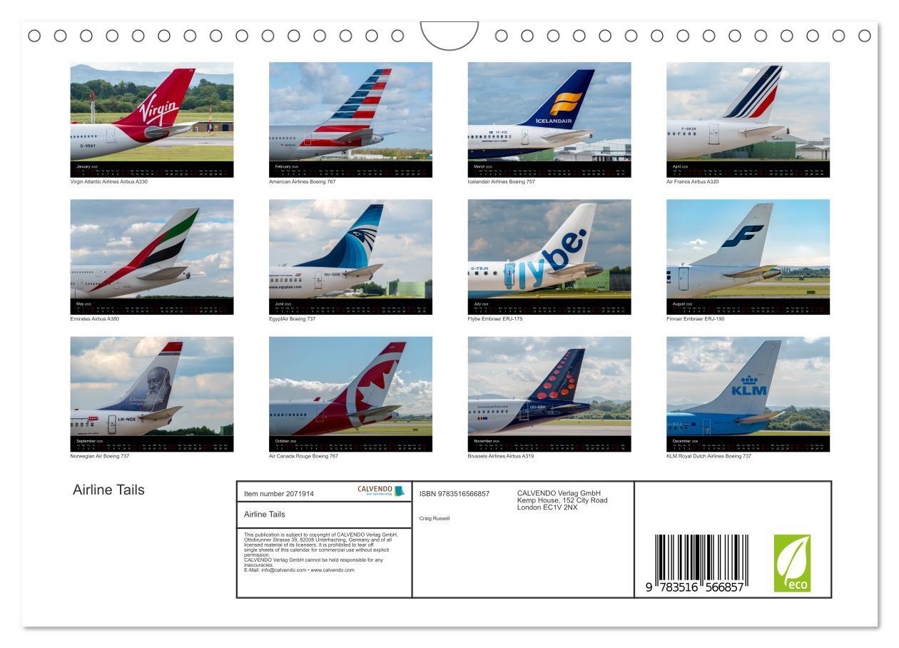 Beispielinhalt (Bild) Airline Tails (Wall Calendar 2026 DIN A4 landscape), CALVENDO 12 Month Wall Calendar