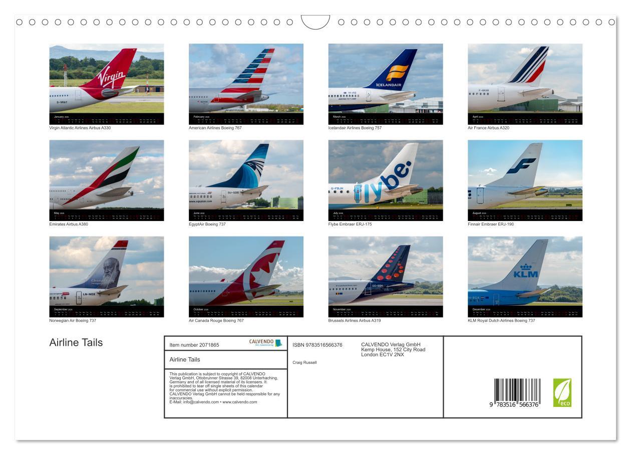 Beispielinhalt (Bild) Airline Tails (Wall Calendar 2026 DIN A3 landscape), CALVENDO 12 Month Wall Calendar