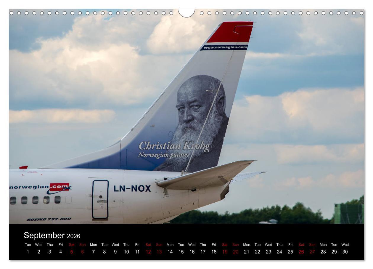 Beispielinhalt (Bild) Airline Tails (Wall Calendar 2026 DIN A3 landscape), CALVENDO 12 Month Wall Calendar