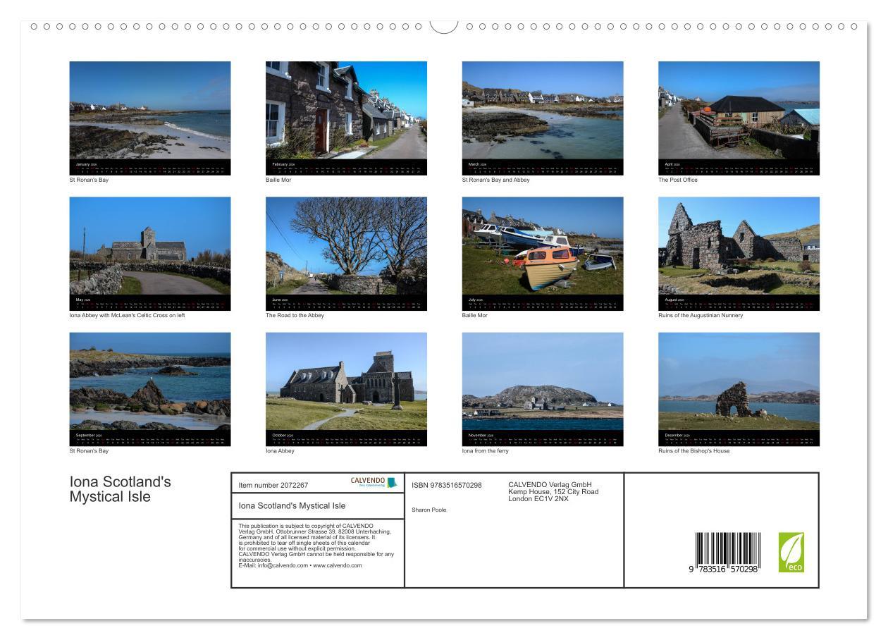 Beispielinhalt (Bild) Iona Scotland's Mystical Isle (High Quality Premium Wall Calendar 2026 DIN A2 landscape),CALVENDO 12 Month Wall Calendar
