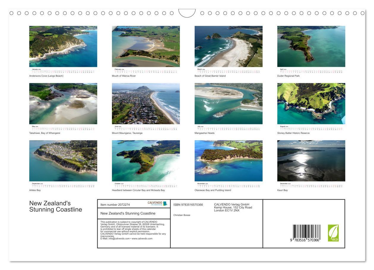 Beispielinhalt (Bild) New Zealand's Stunning Coastline (Wall Calendar 2026 DIN A3 landscape), CALVENDO 12 Month Wall Calendar