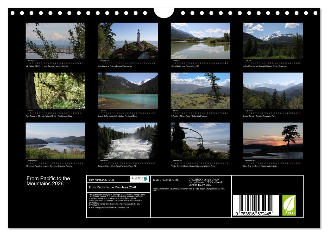 Beispielinhalt (Bild) From Pacific to the Mountains 2026 (Wall Calendar 2026 DIN A4 landscape), CALVENDO 12 Month Wall Calendar
