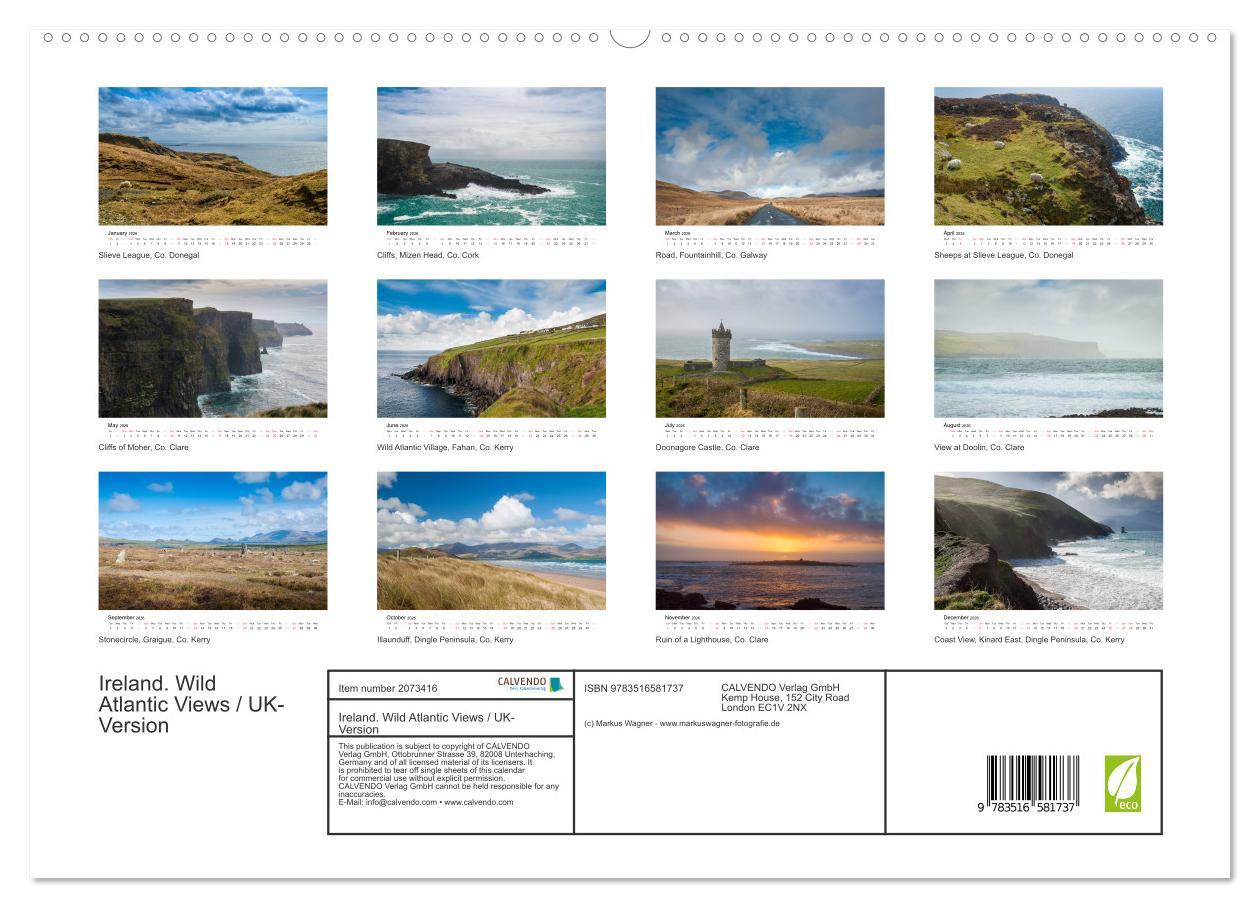 Beispielinhalt (Bild) Ireland. Wild Atlantic Views / UK-Version (High Quality Premium Wall Calendar 2026 DIN A2 landscape),CALVENDO 12 Month Wall Calendar