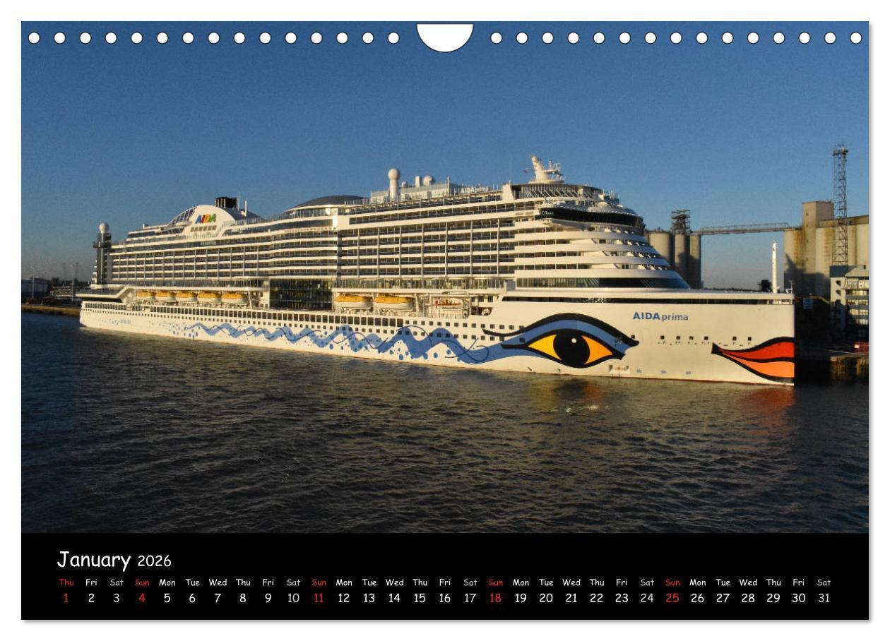 Beispielinhalt (Bild) Cruise ships around the world (Wall Calendar 2026 DIN A4 landscape), CALVENDO 12 Month Wall Calendar