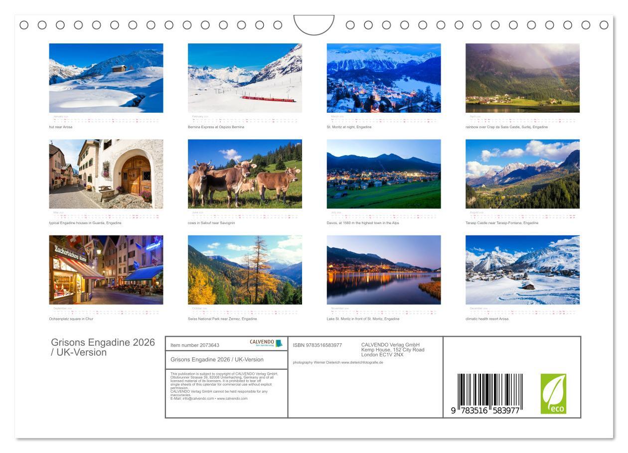 Beispielinhalt (Bild) Grisons Engadine 2026 / UK-Version (Wall Calendar 2026 DIN A4 landscape), CALVENDO 12 Month Wall Calendar