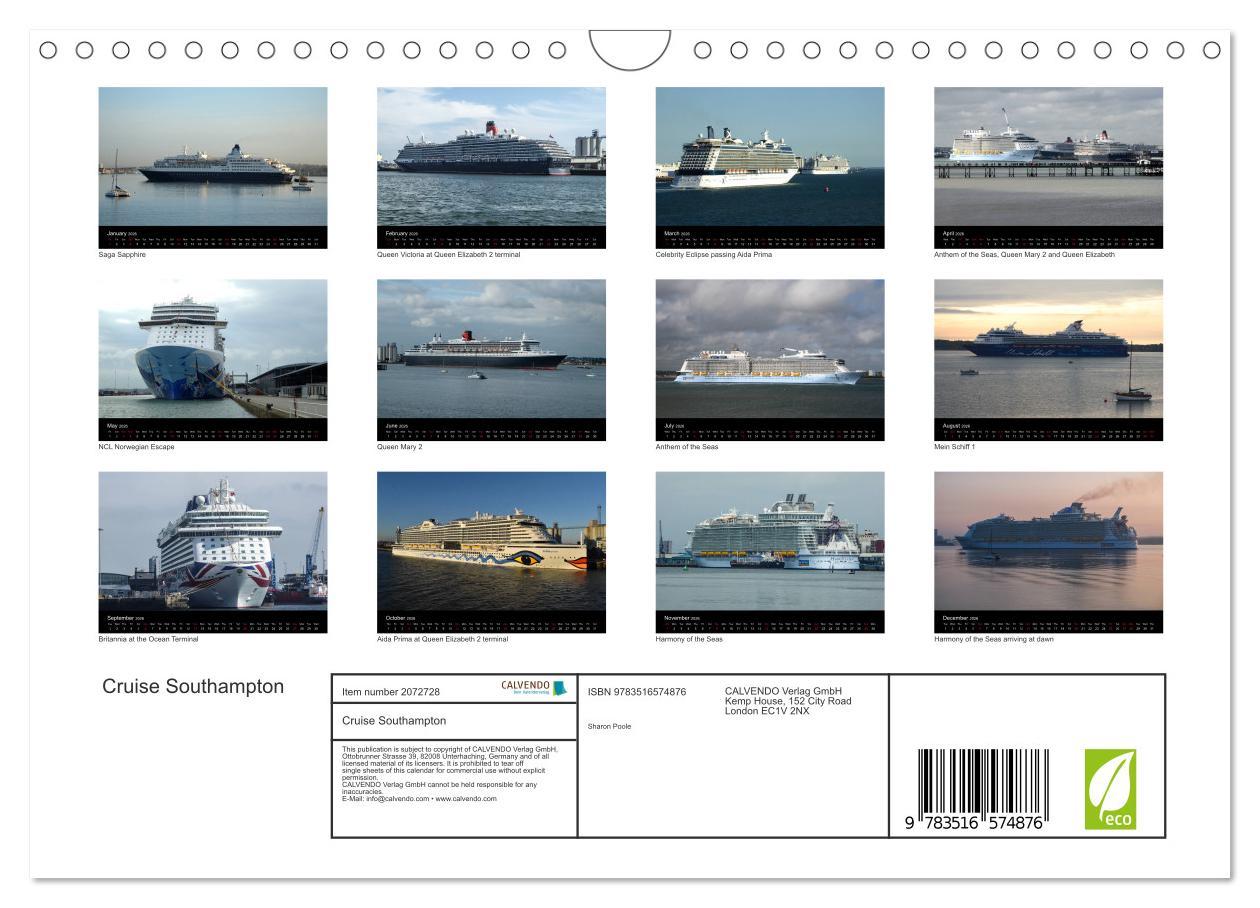 Beispielinhalt (Bild) Cruise Southampton (Wall Calendar 2026 DIN A4 landscape), CALVENDO 12 Month Wall Calendar
